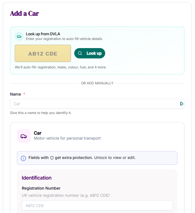 Adding a car to Oosby - MOT, insurance, and service dates all in one place