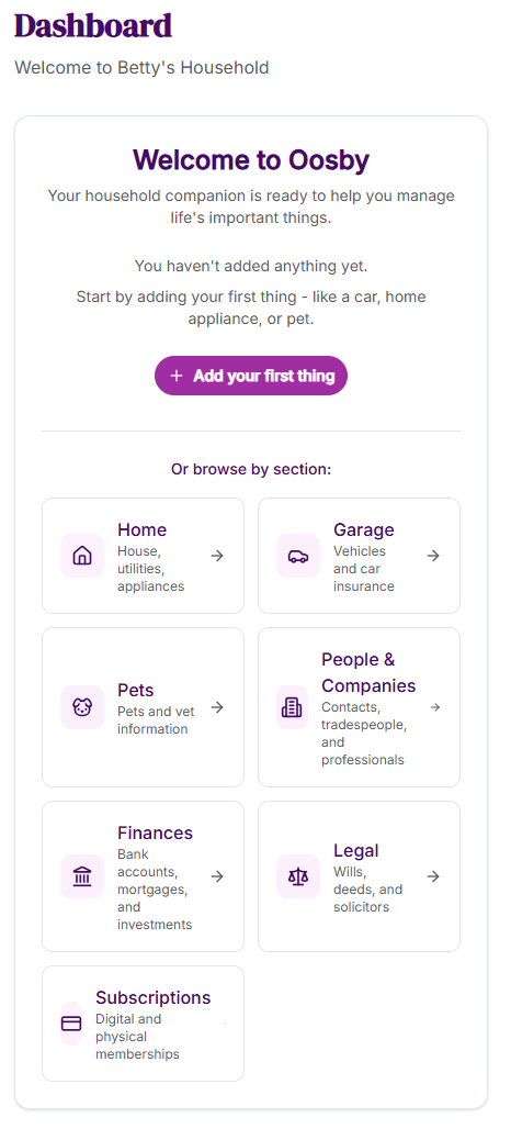 Oosby sections view showing organized household categories